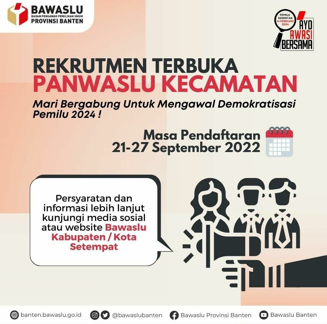 Pengumuman Pendaftaran Panwaslu Kecamatan pada Pemilu Serentak Tahun 2024